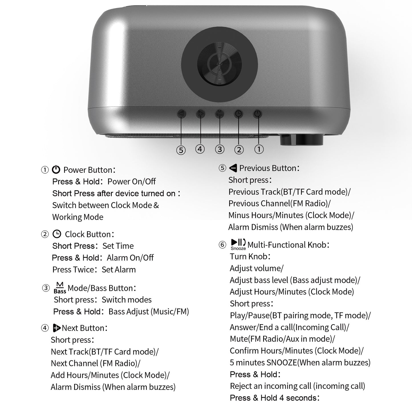 10W Wireless Charging Alarm Clock Radio Bluetooth Speaker Box