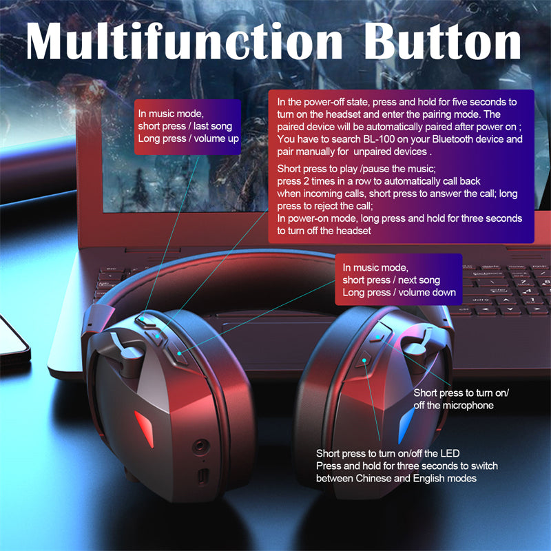 Wired Wireless Headphones for Gaming With Microphone